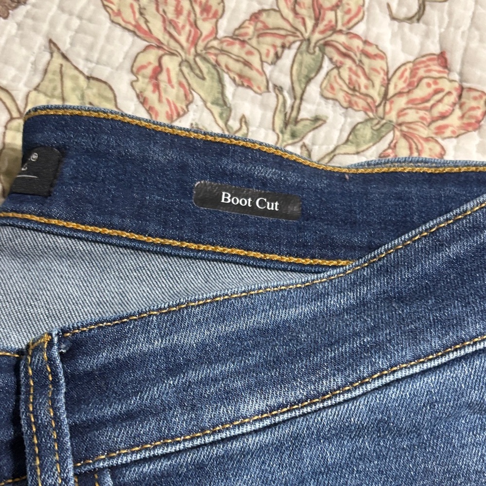 Judy Blue Medium-Dark Blue Bootcut Jeans with Distressed Hem - Picture 4 of 4